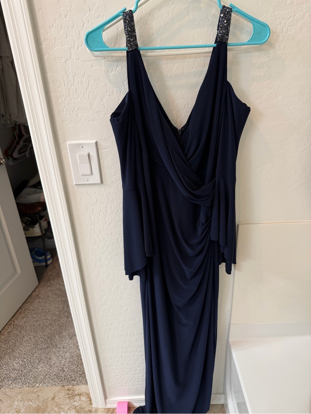 Ralph Lauren Navy Beaded-Strap Draped Maxi Dress